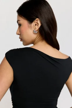 365 Asymmetric Ruched Side Top - Shadow Black