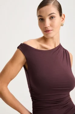 365 Asymmetric Ruched Side Top - Mulled Wine