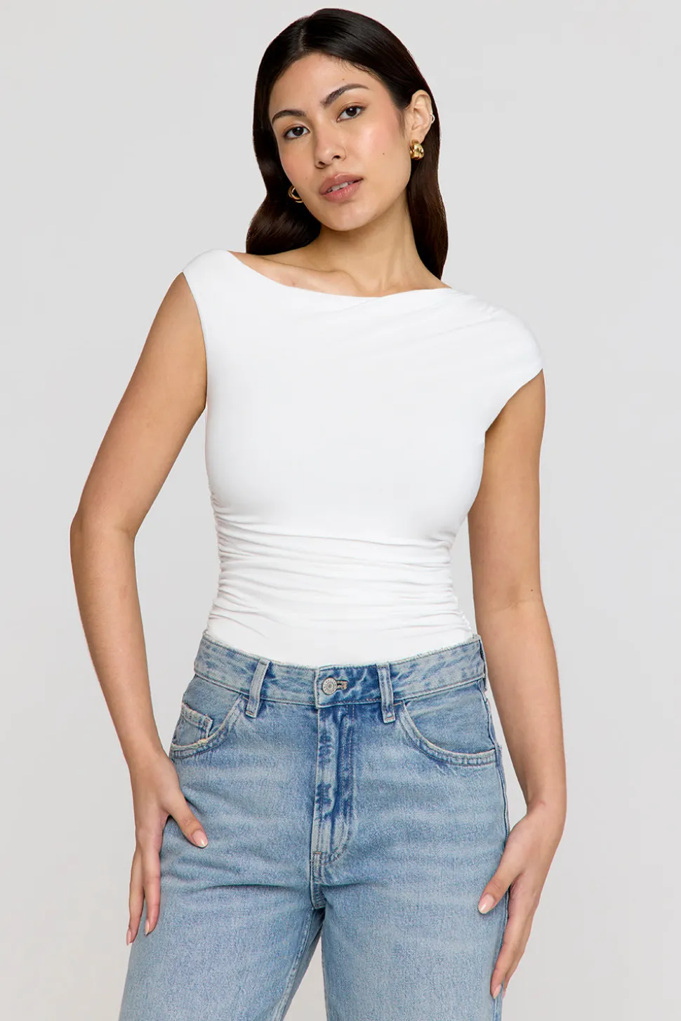 365 Asymmetric Ruched Side Top - Coconut Milk