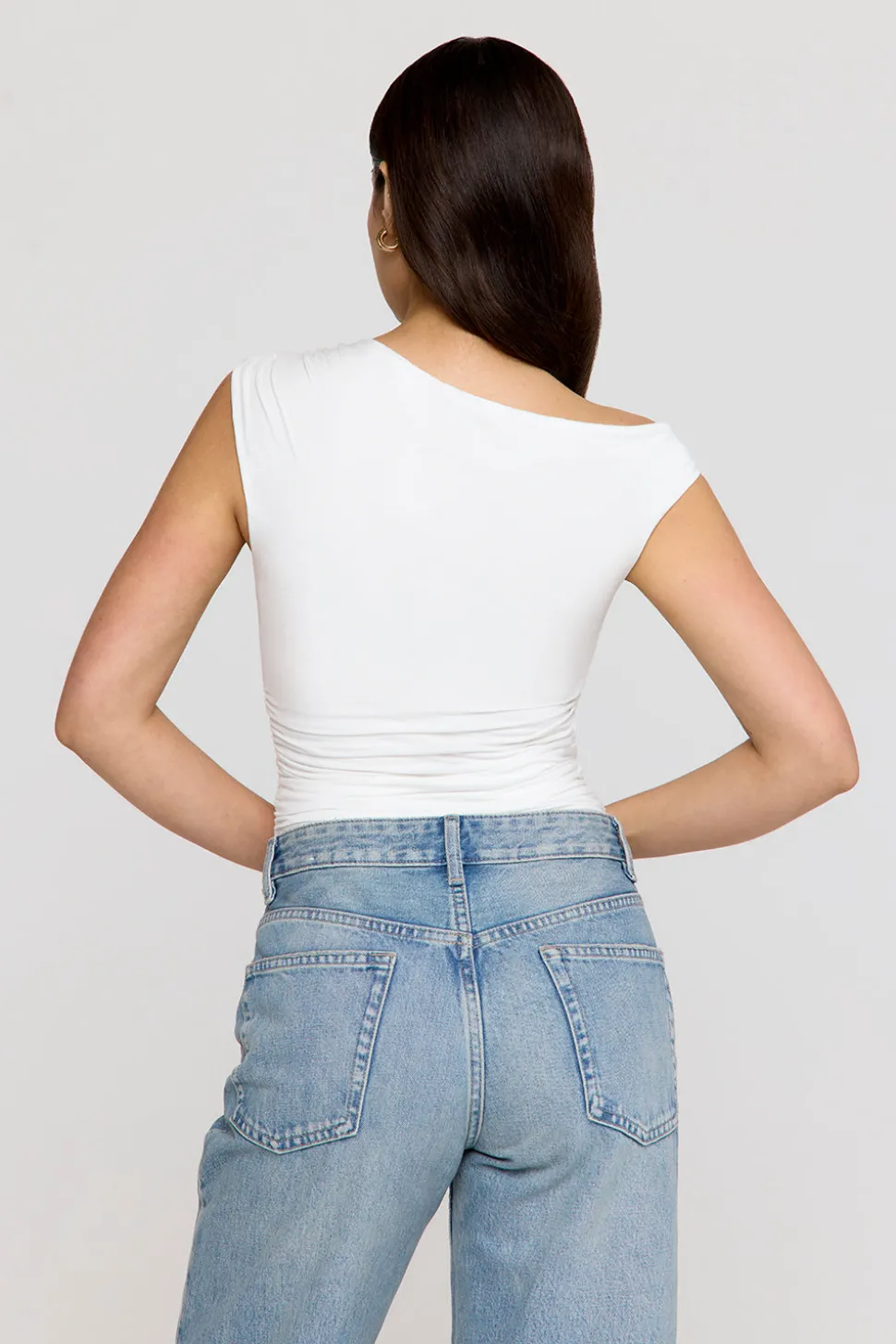 365 Asymmetric Ruched Side Top - Coconut Milk