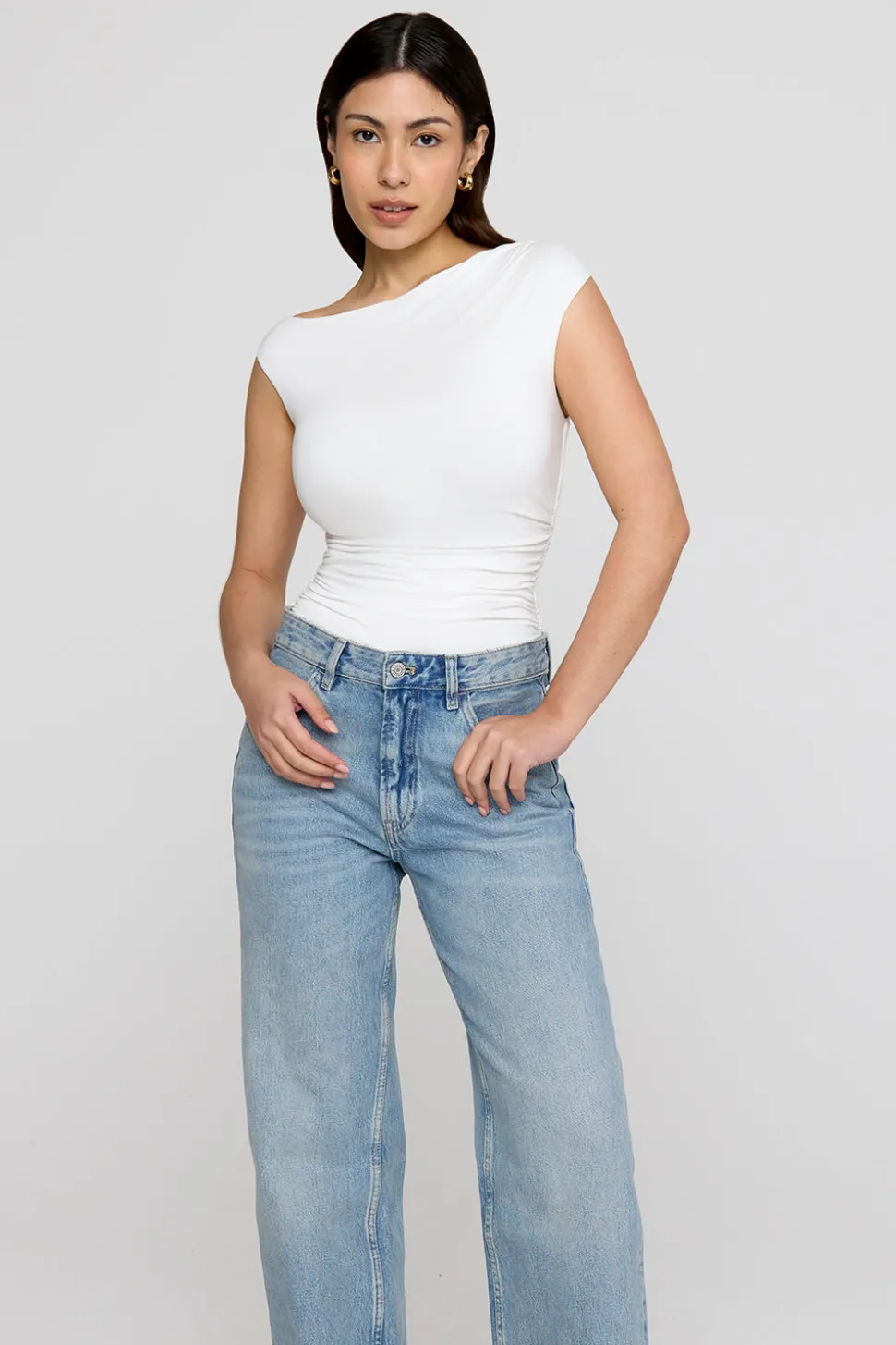 365 Asymmetric Ruched Side Top - Coconut Milk