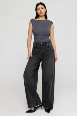 365 Asymmetric Ruched Side Top - Graphite