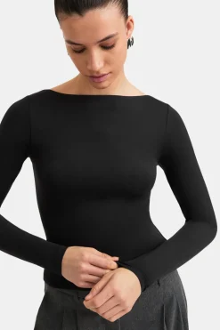 365 Boat Neck Long Sleeve Top - Shadow Black