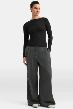 365 Boat Neck Long Sleeve Top - Shadow Black