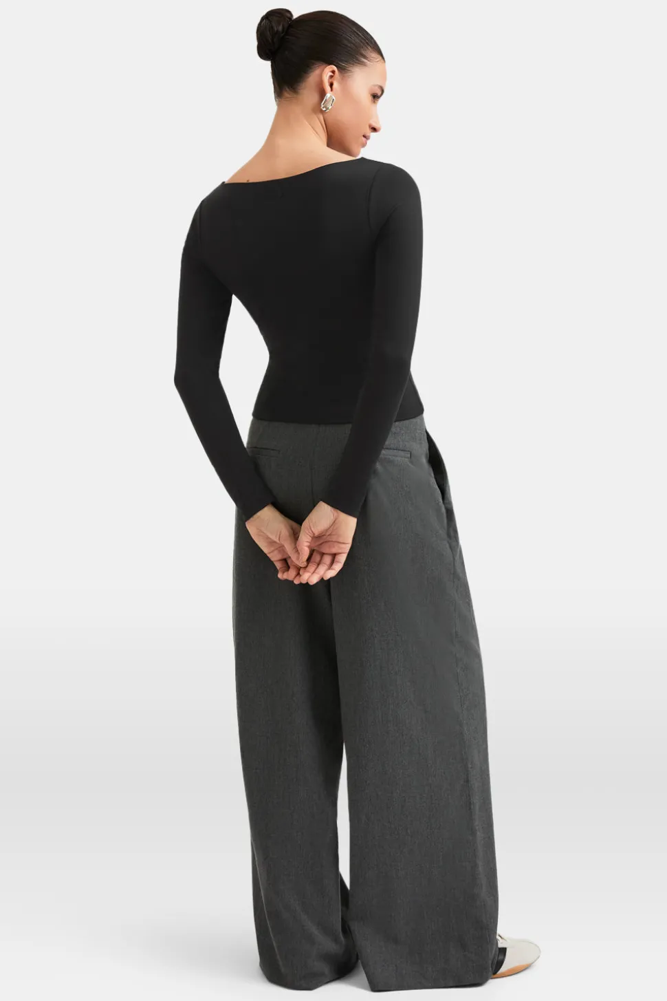 365 Boat Neck Long Sleeve Top - Shadow Black