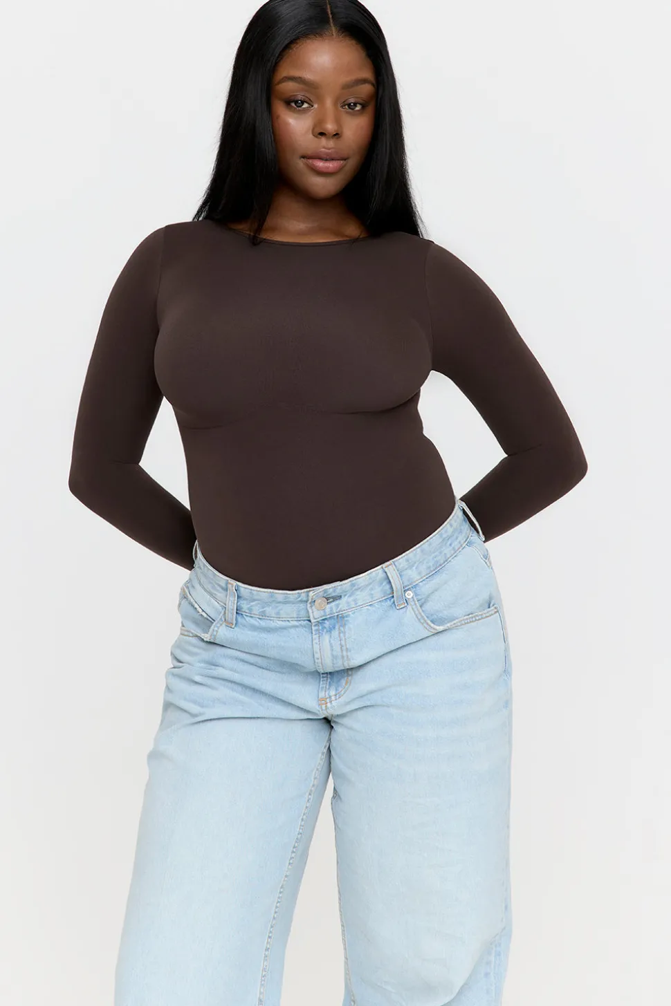 365 Contour Long Sleeve Shaping Bodysuit - Espresso