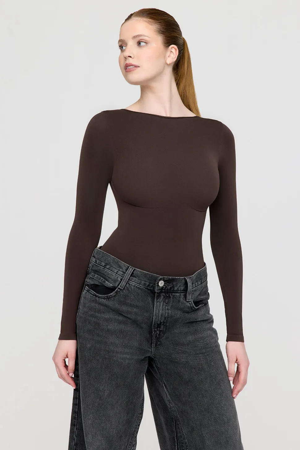 365 Contour Long Sleeve Shaping Bodysuit - Espresso