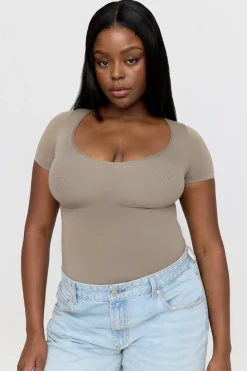 365 Contour Short Sleeve Bodysuit - Stone Khaki