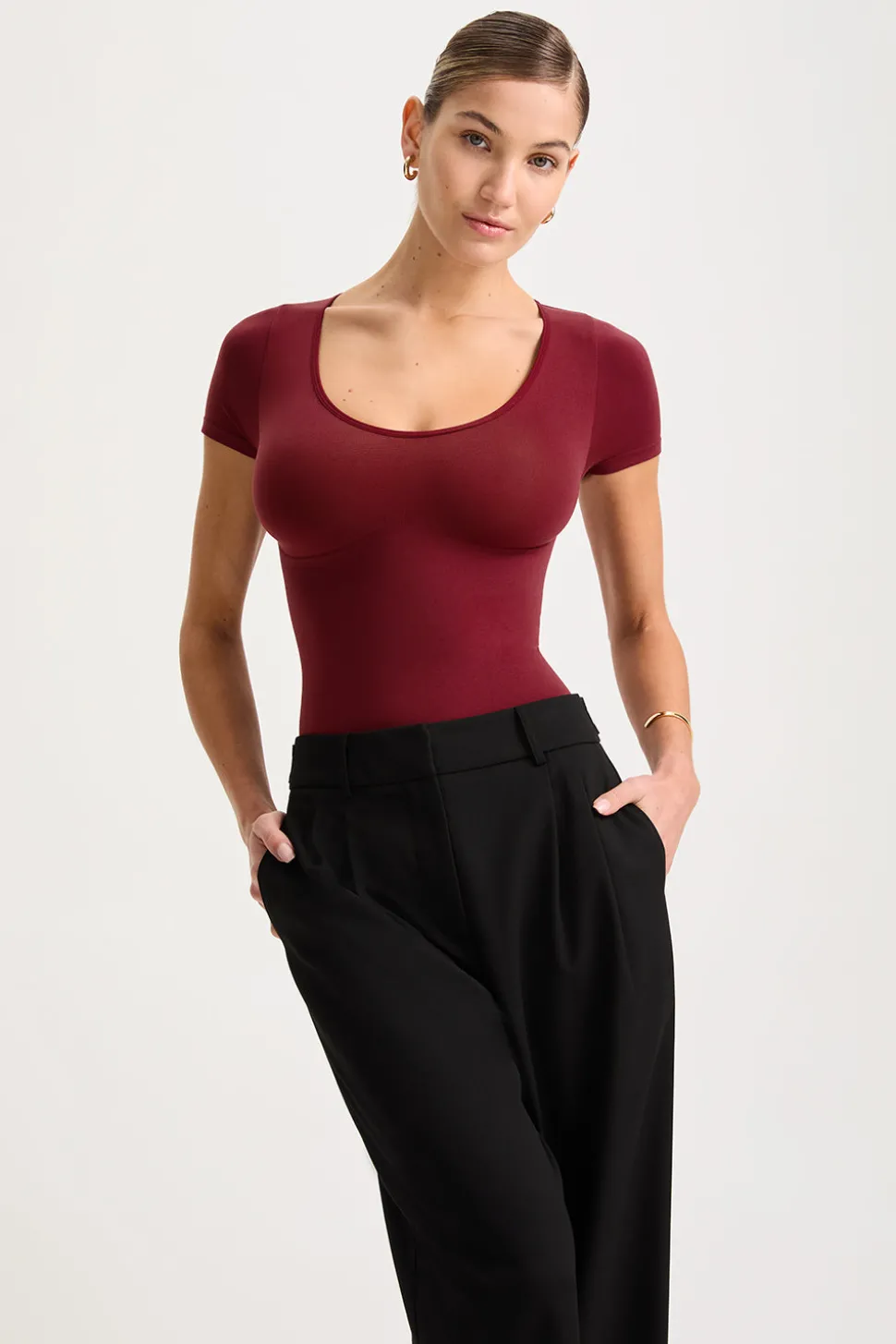 365 Contour Short Sleeve Shaping Bodysuit - Cherry