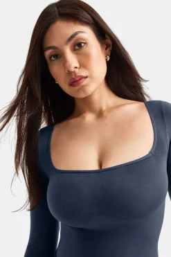 365 Contour Square Neck Bodysuit - Washed Navy