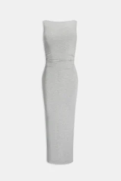 365 Ruched Side Boat Neck Maxi Dress - Grey Marl
