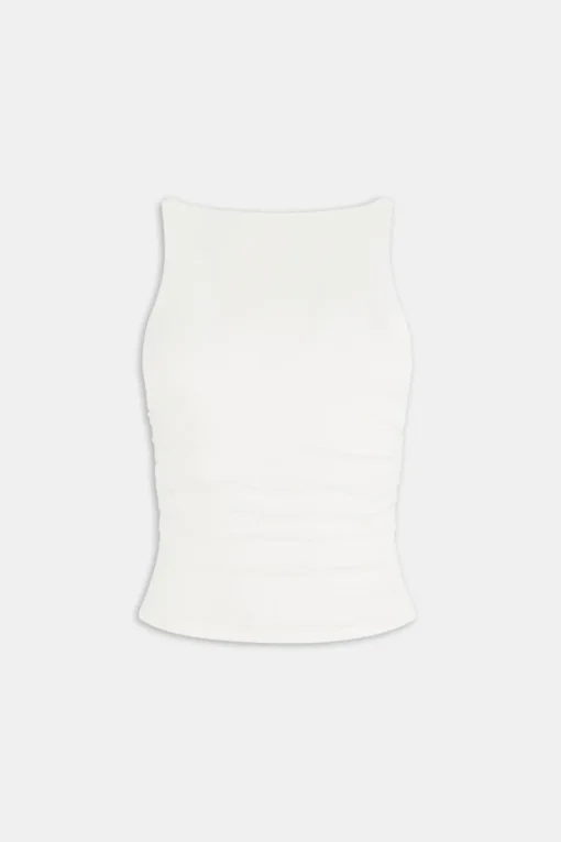 365 Ruched Side Boat Neck Top - Coconut Milk