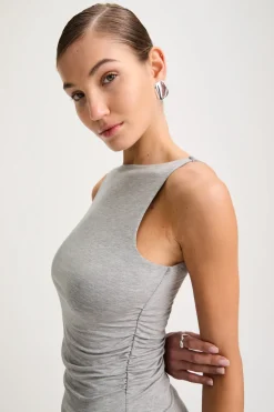 365 Ruched Side Boat Neck Top - Grey Marl