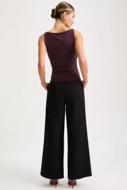 365 Ruched Side Boat Neck Top - Mulled Wine