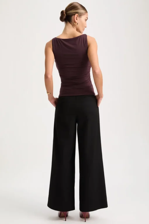 365 Ruched Side Boat Neck Top - Mulled Wine