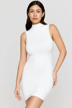 365 Ruched Side Mock Neck Mini Dress - Coconut Milk
