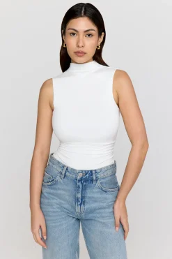 365 Ruched Side Mock Neck Top - Coconut Milk