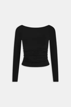 365 Ruched Side Open Back Long Sleeve Top - Shadow Black