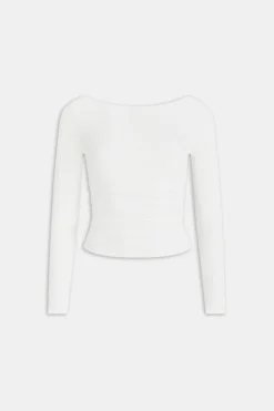 365 Ruched Side Open Back Long Sleeve Top - Coconut Milk