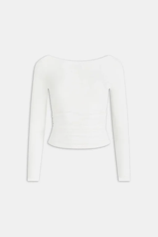 365 Ruched Side Open Back Long Sleeve Top - Coconut Milk