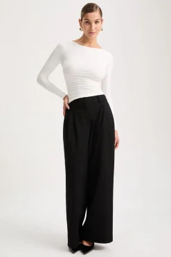 365 Ruched Side Open Back Long Sleeve Top - Coconut Milk