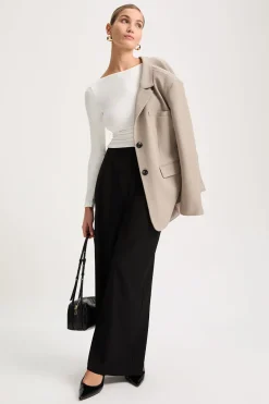 365 Ruched Side Open Back Long Sleeve Top - Coconut Milk