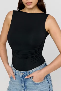 365 Ruched Side Open Back Top - Shadow Black