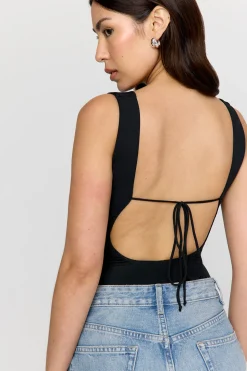365 Ruched Side Open Back Top - Shadow Black