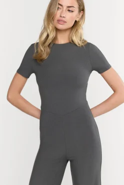 365 Sculpting Lounge Short Sleeve Wide Leg Jumpsuit - Dark Olive