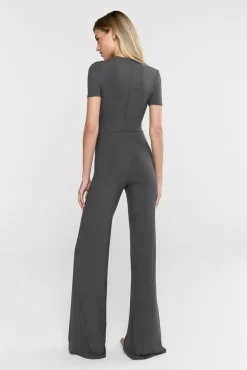 365 Sculpting Lounge Short Sleeve Wide Leg Jumpsuit - Dark Olive