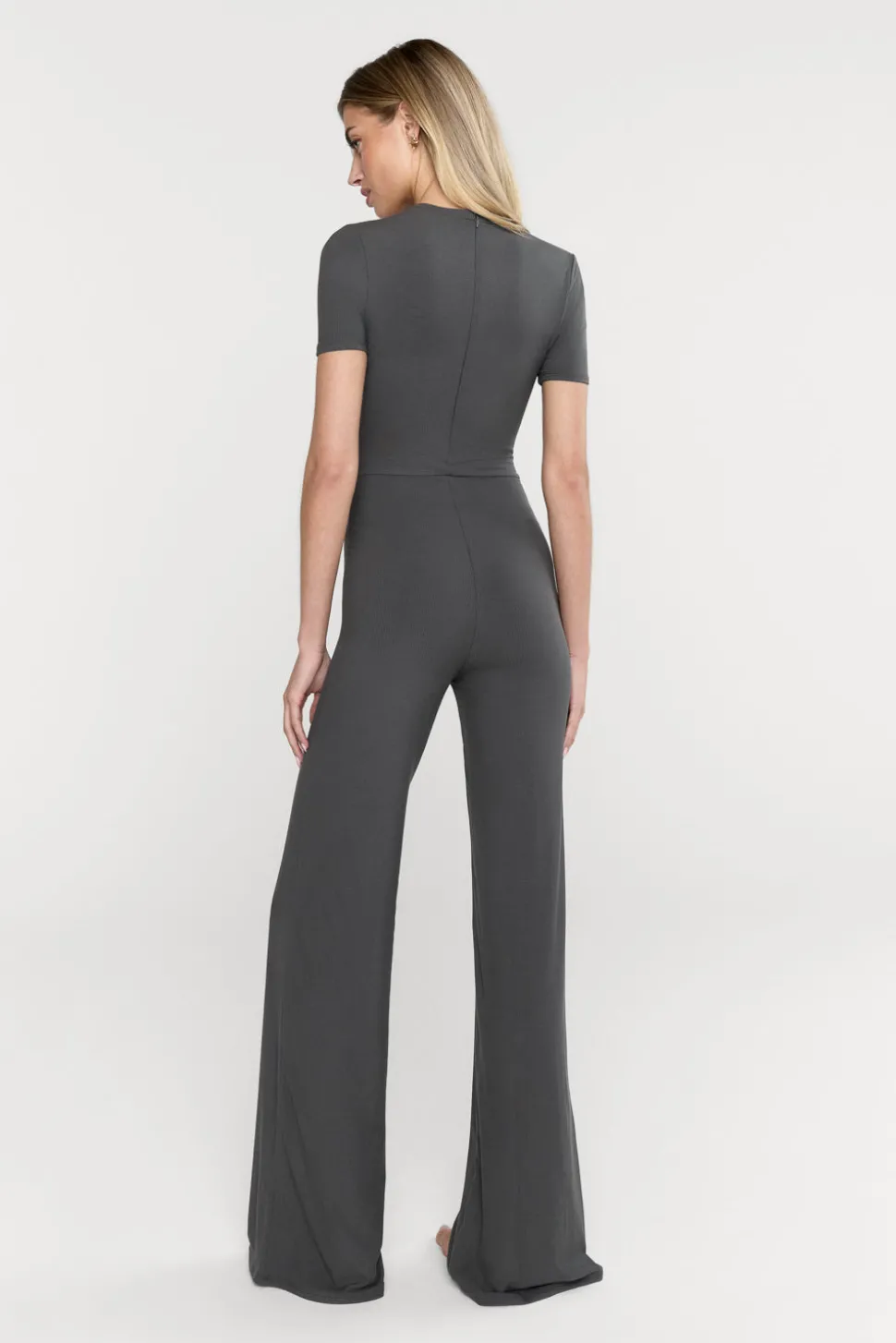 365 Sculpting Lounge Short Sleeve Wide Leg Jumpsuit - Dark Olive