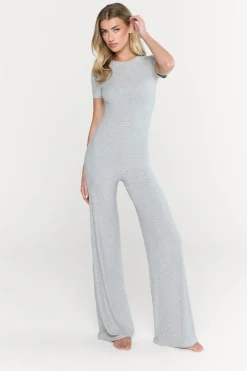 365 Sculpting Lounge Short Sleeve Wide Leg Jumpsuit - Grey Marl