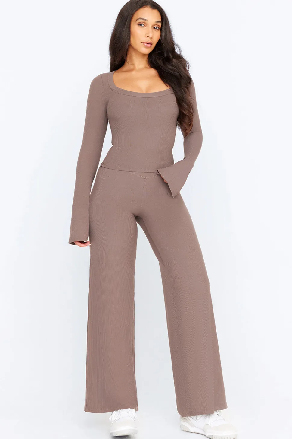 365 Sculpting Lounge Wrap Waist Wide Leg Trousers - Mocha