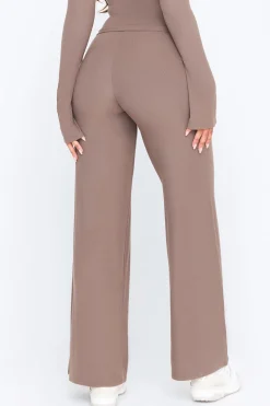 365 Sculpting Lounge Wrap Waist Wide Leg Trousers - Mocha