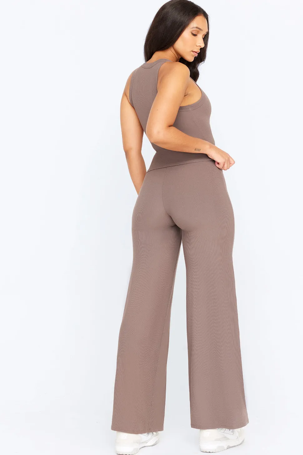 365 Sculpting Lounge Wrap Waist Wide Leg Trousers - Mocha