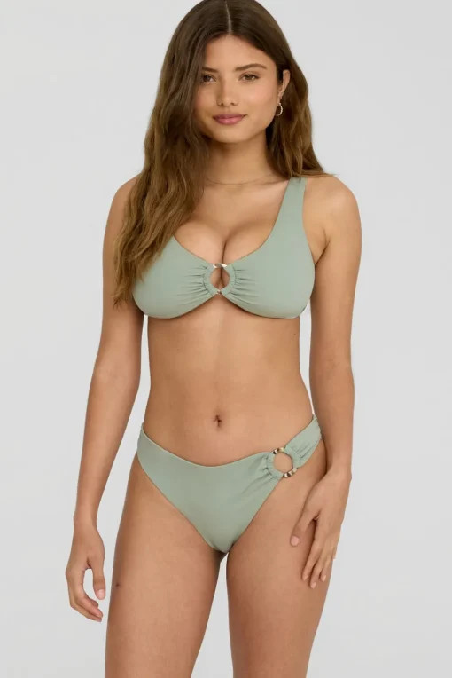Aphrodite Plunge Neck Ring Bikini Top - Sage