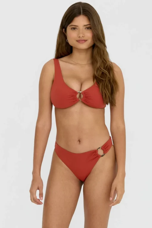 Aphrodite Plunge Neck Ring Bikini Top - Rust Orange