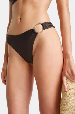 Asymmetric Gold Ring Bikini Bottom - Espresso