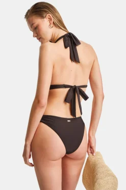 Asymmetric Gold Ring Bikini Bottom - Espresso