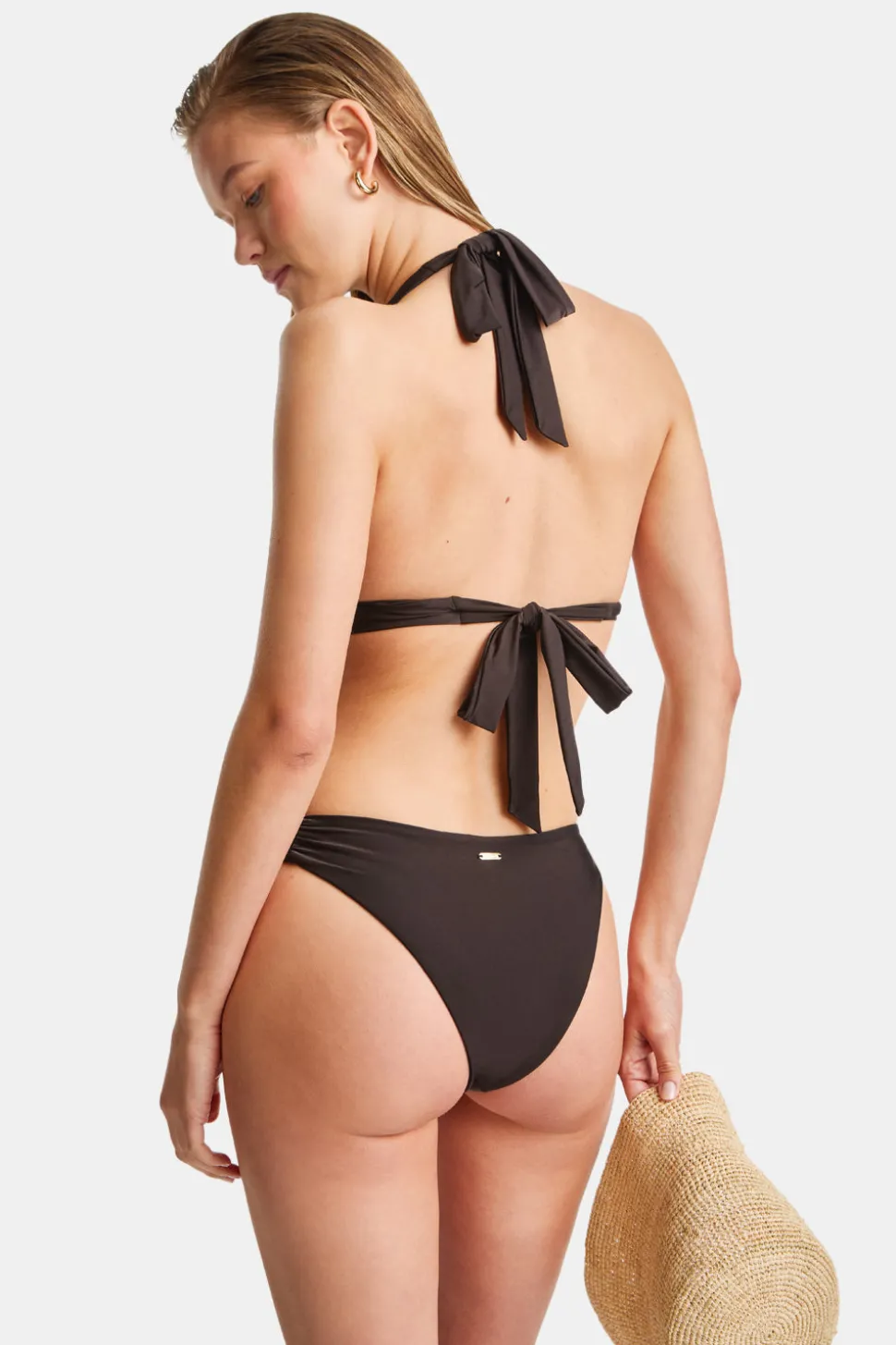 Asymmetric Gold Ring Bikini Bottom - Espresso