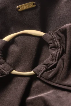 Asymmetric Gold Ring Bikini Bottom - Espresso