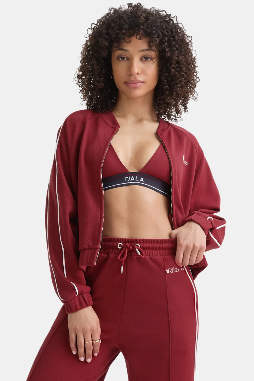 Contrast Piping Track Jacket - Vintage Red