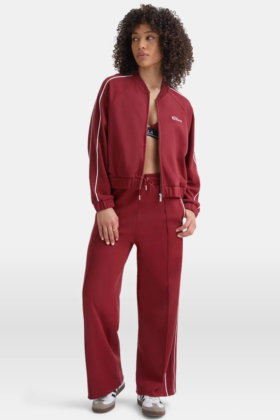 Contrast Piping Track Jacket - Vintage Red