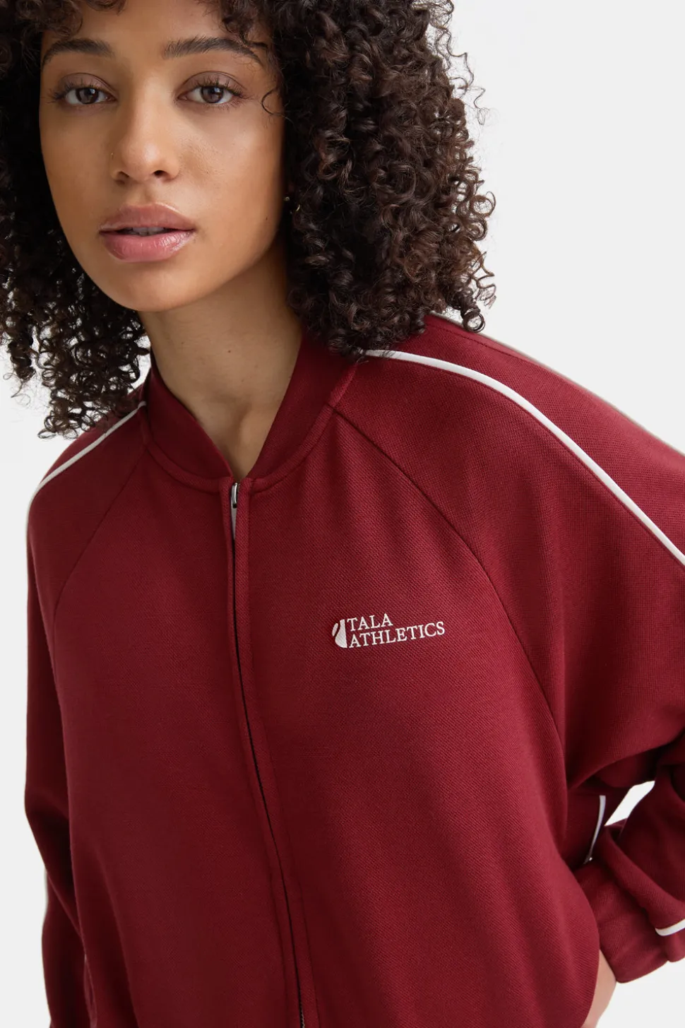 Contrast Piping Track Jacket - Vintage Red