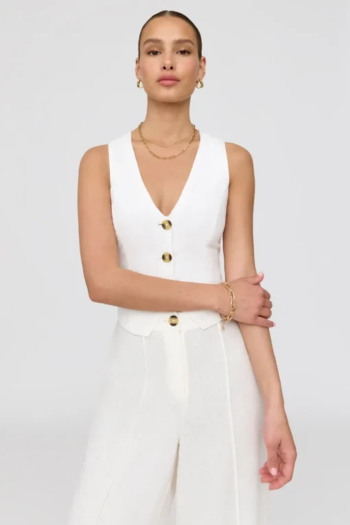 Cyprus Linen Blend Tailored Waistcoat - Coconut Milk