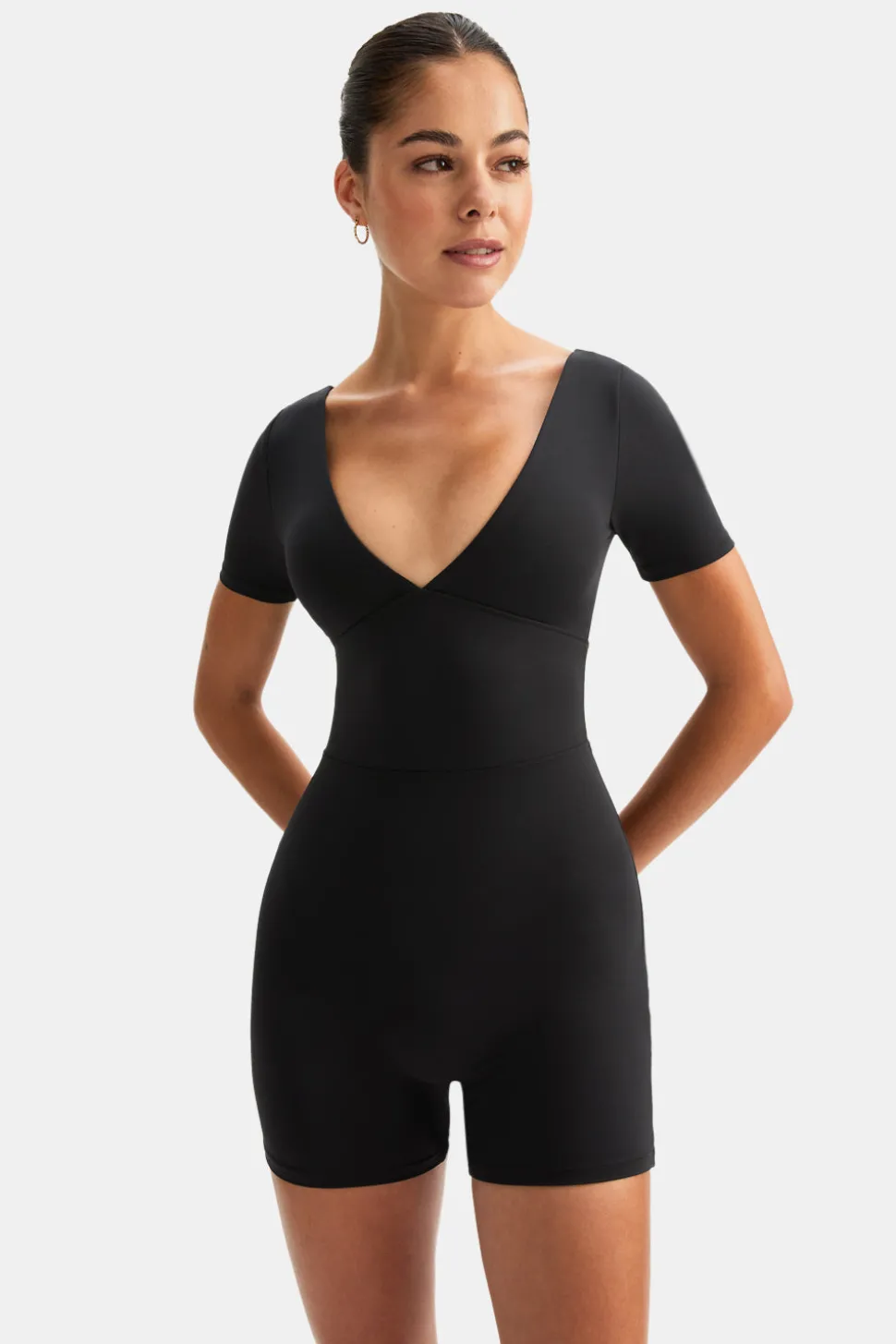 DayFlex Built-In Support Plunge Neck Tie Back Unitard - Shadow Black