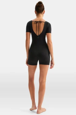 DayFlex Built-In Support Plunge Neck Tie Back Unitard - Shadow Black