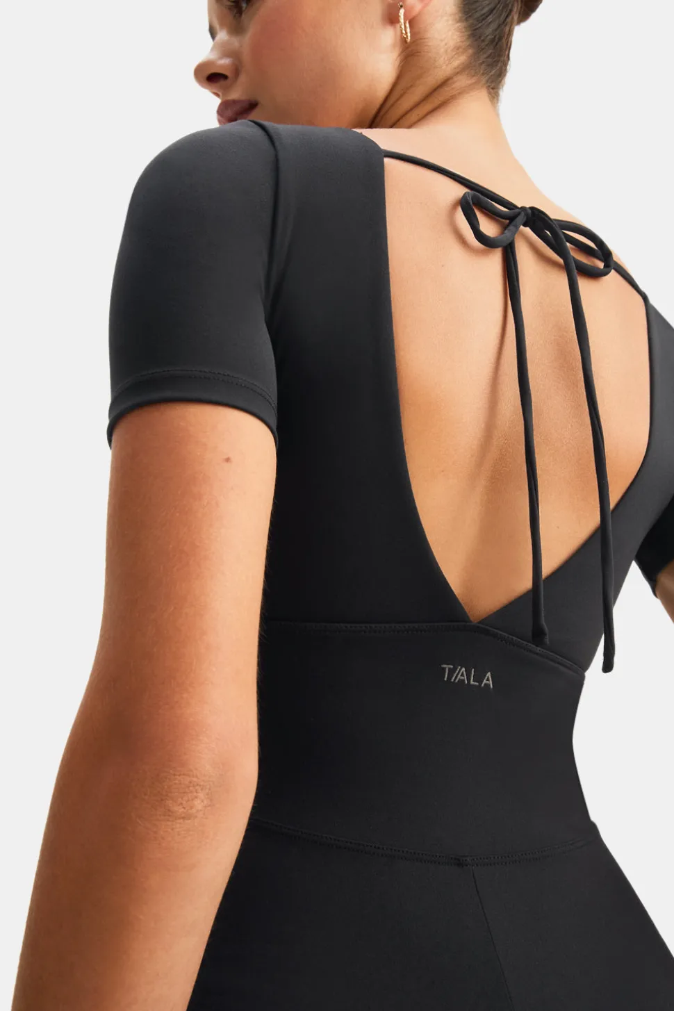 DayFlex Built-In Support Plunge Neck Tie Back Unitard - Shadow Black