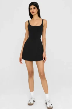 DayFlex Built-In Support Square Neck Active Dress - Shadow Black