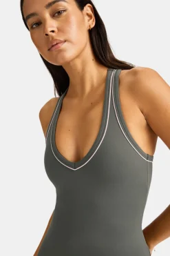 DayFlex Built-In Support V Neck Racer Vest - Dark Olive
